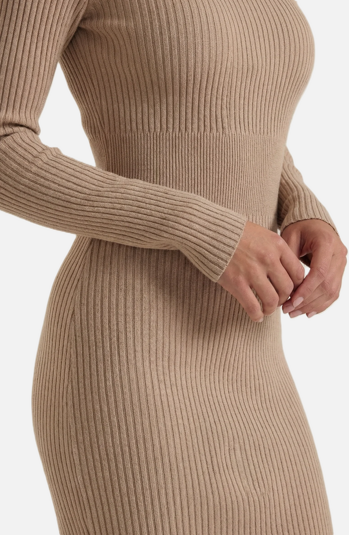 Bodycon Sweater Midi Dress Ribbed Knit Long Sleeve Crew Neck - Siopie