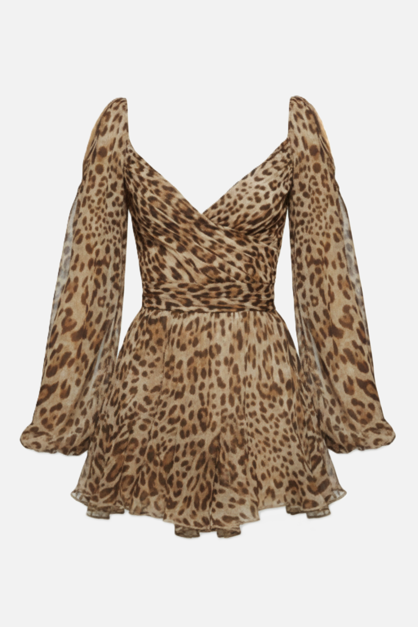Chiffon Puff Sleeve Lace-Up Back Ruffle Mini Dress - Siopie