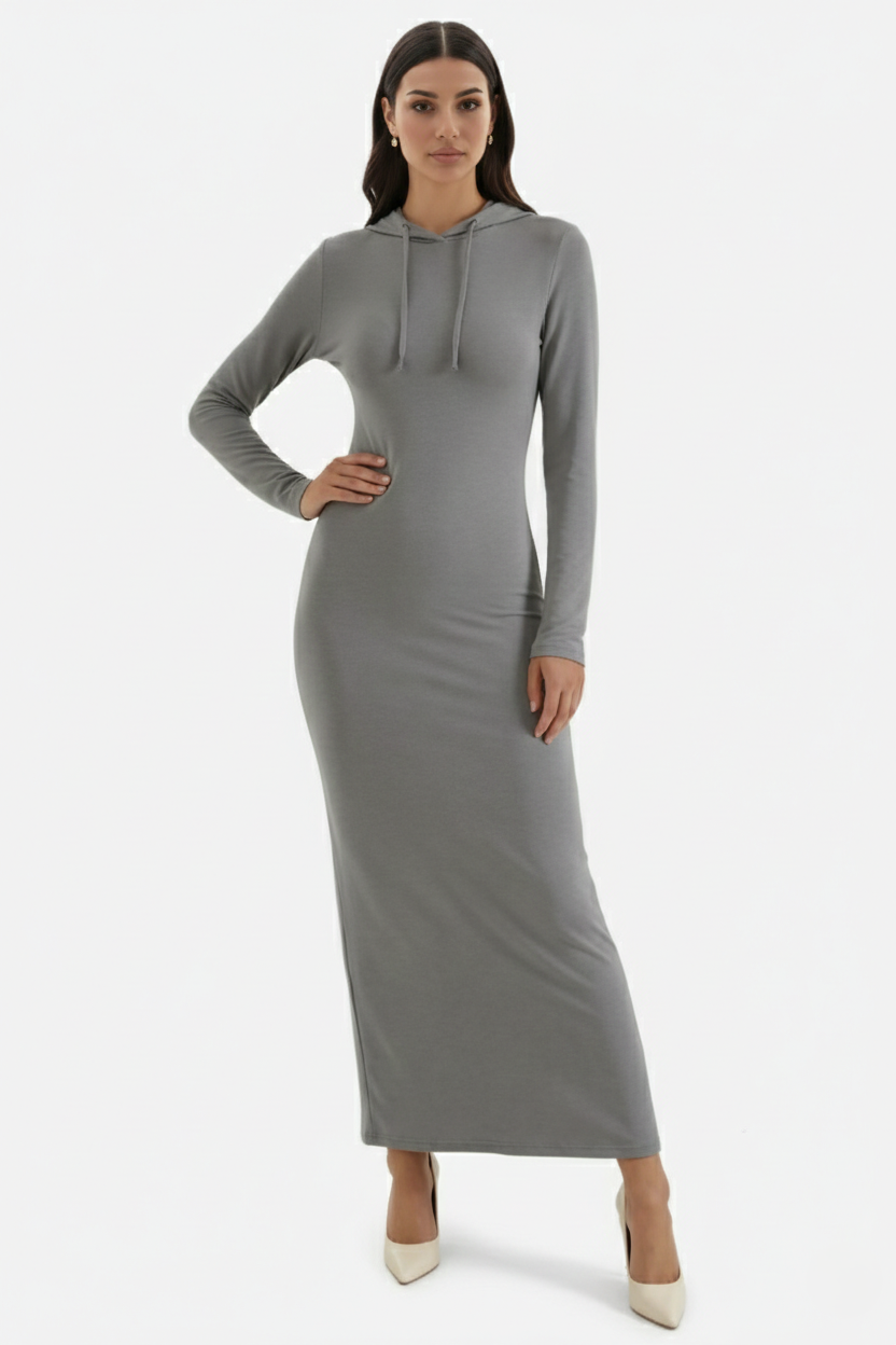 Hooded Bodycon Maxi Dress Long Sleeve Casual Streetwear - Siopie