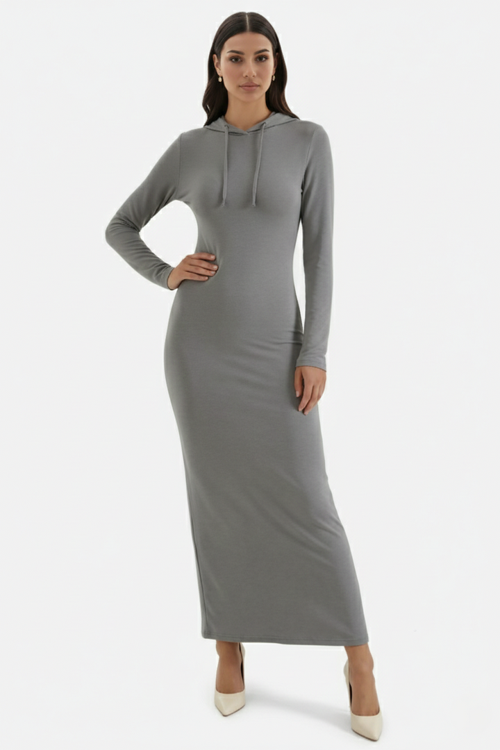 Hooded Bodycon Maxi Dress Long Sleeve Casual Streetwear - Siopie