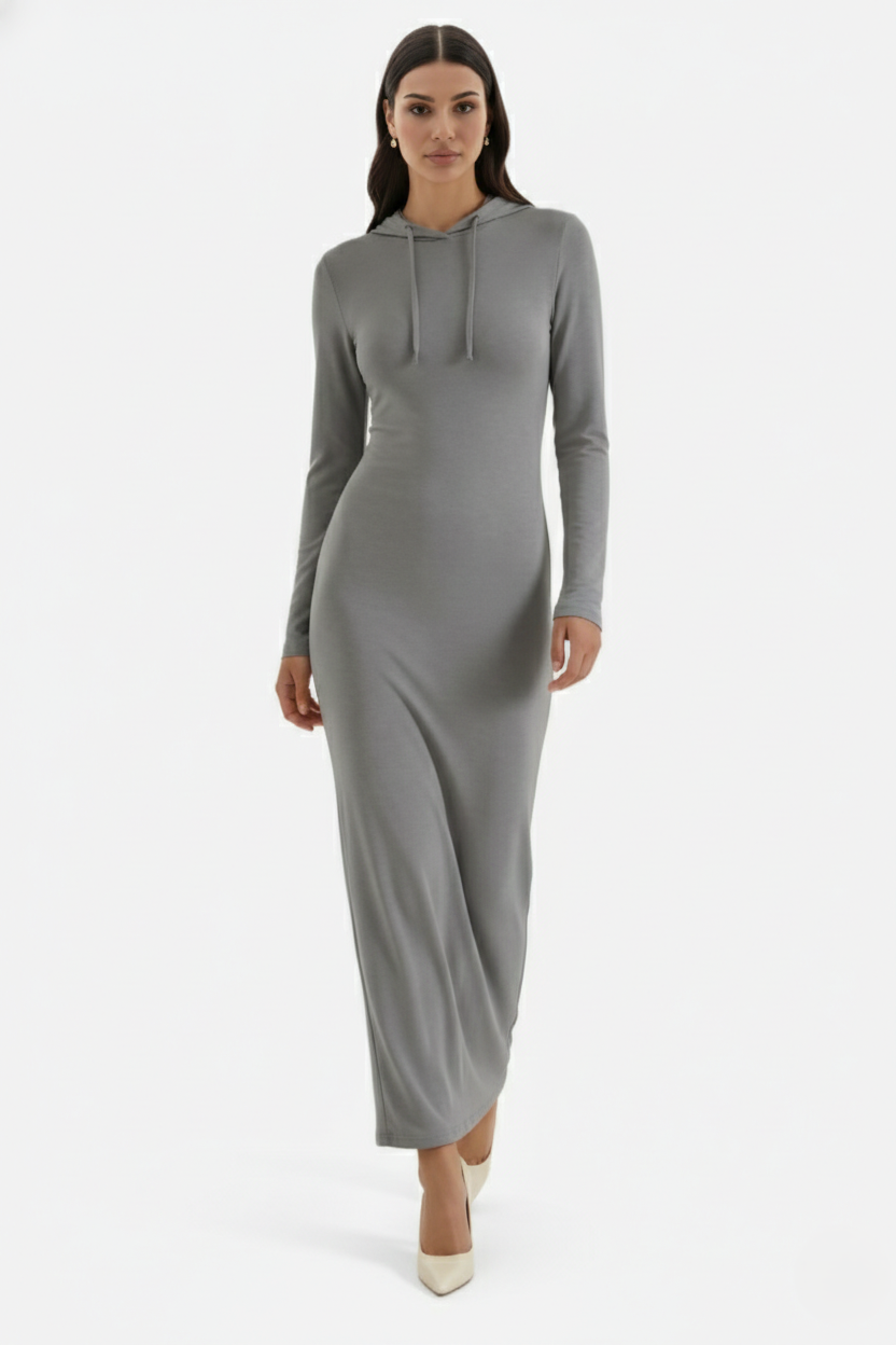 Hooded Bodycon Maxi Dress Long Sleeve Casual Streetwear - Siopie