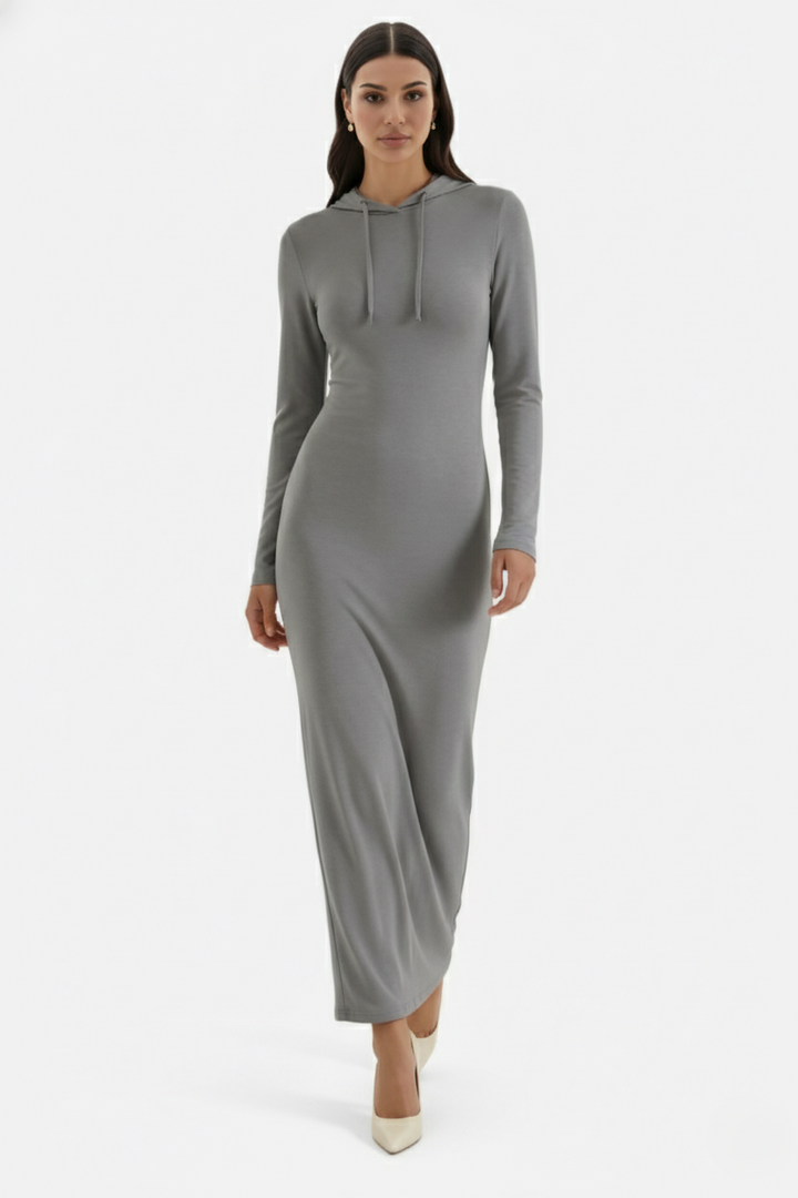 Hooded Bodycon Maxi Dress Long Sleeve Casual Streetwear - Siopie