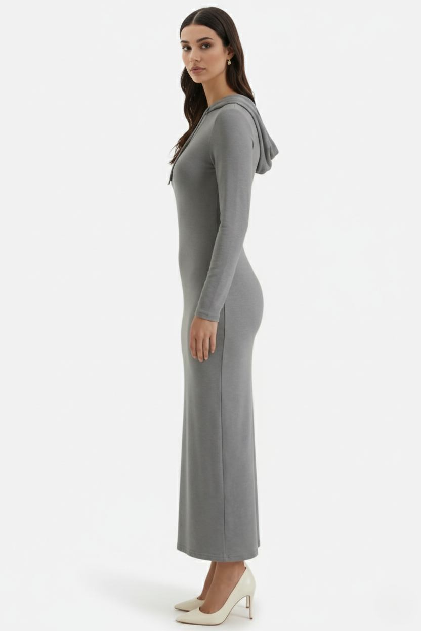 Hooded Bodycon Maxi Dress Long Sleeve Casual Streetwear - Siopie
