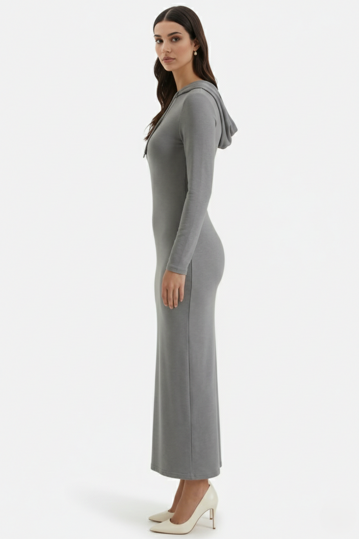 Hooded Bodycon Maxi Dress Long Sleeve Casual Streetwear - Siopie