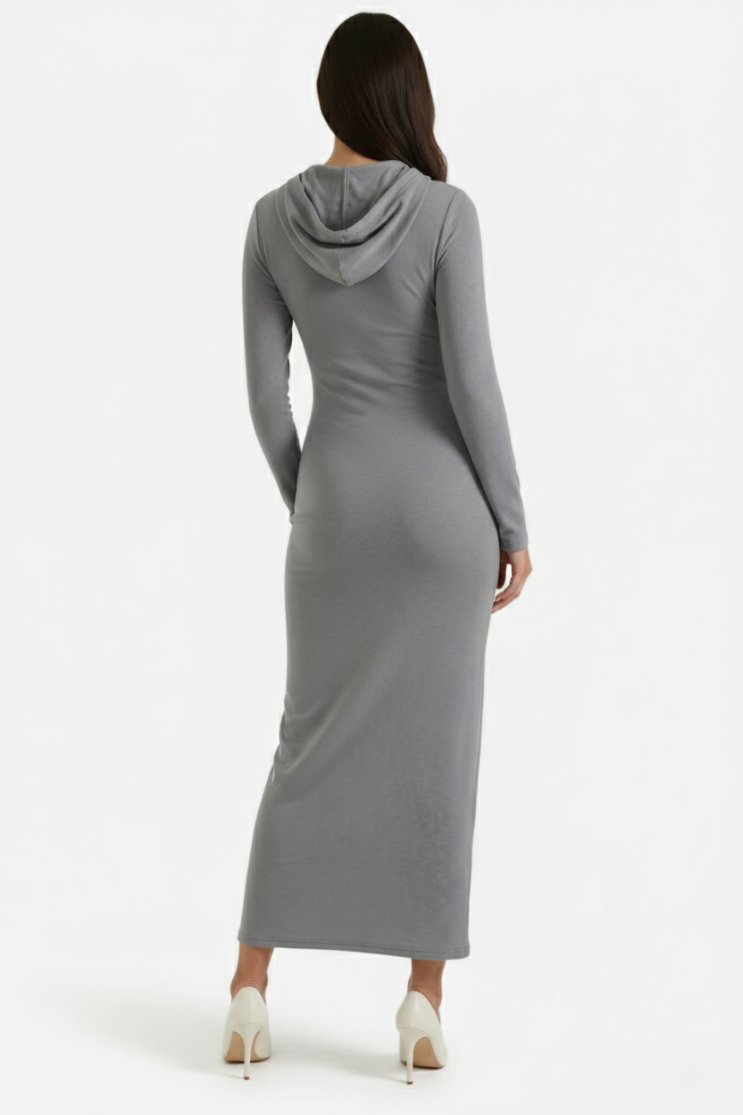 Hooded Bodycon Maxi Dress Long Sleeve Casual Streetwear - Siopie