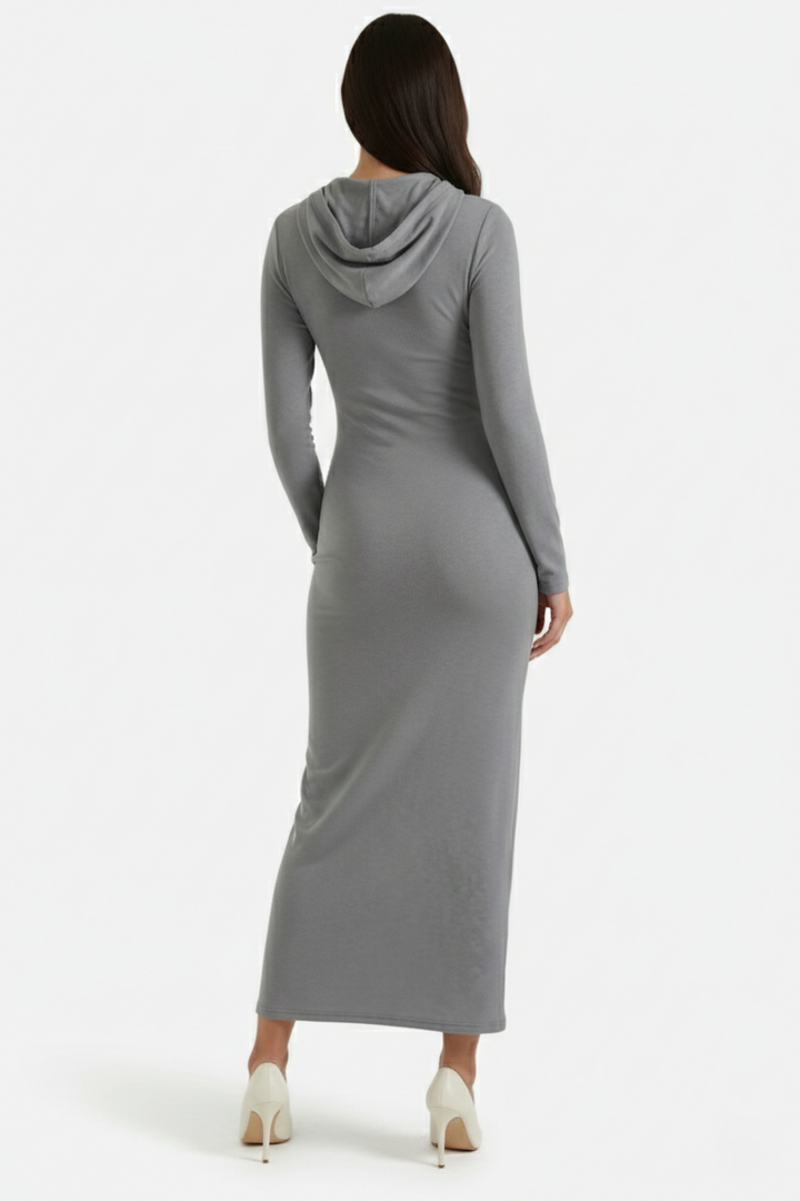 Hooded Bodycon Maxi Dress Long Sleeve Casual Streetwear - Siopie