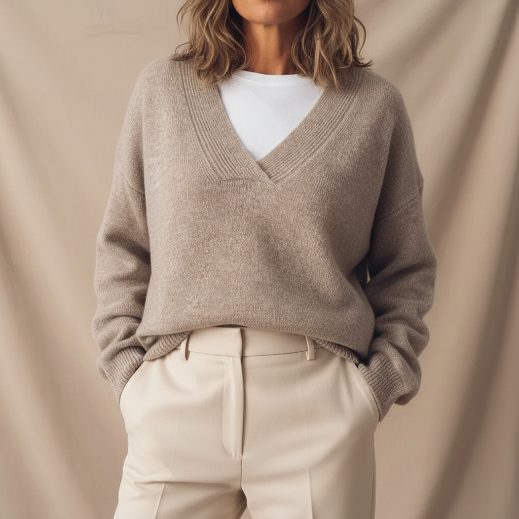 Sorvienne Oversized Soft Knit V Neck Jumper