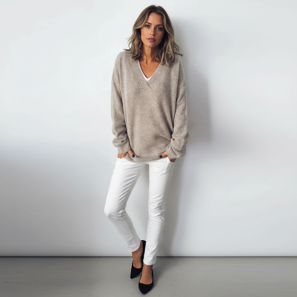Sorvienne Oversized Soft Knit V Neck Jumper