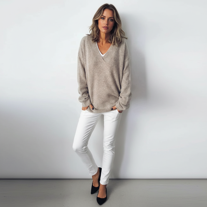Sorvienne Oversized Soft Knit V Neck Jumper