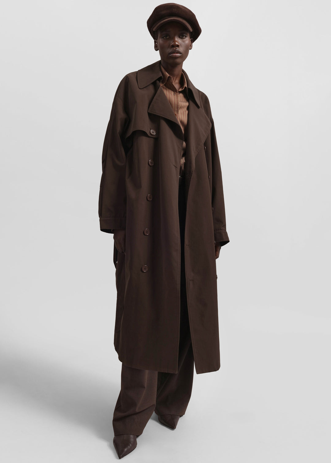 Sorvienne Water Repellent Oversized Trench Coat in Brown