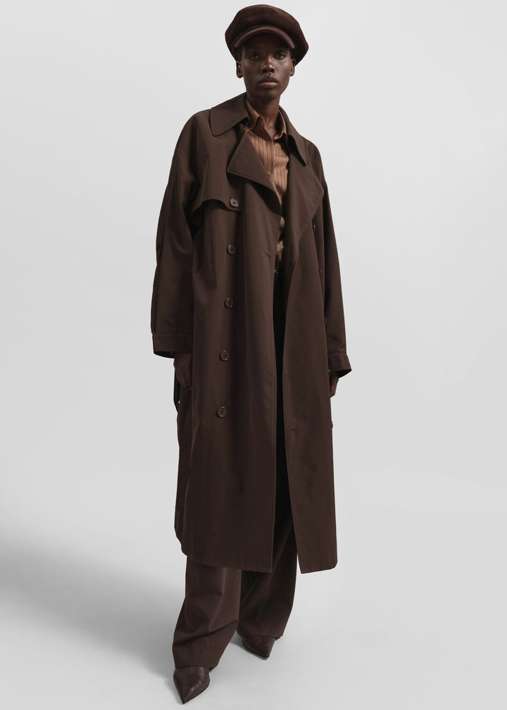 Sorvienne Water Repellent Oversized Trench Coat in Brown