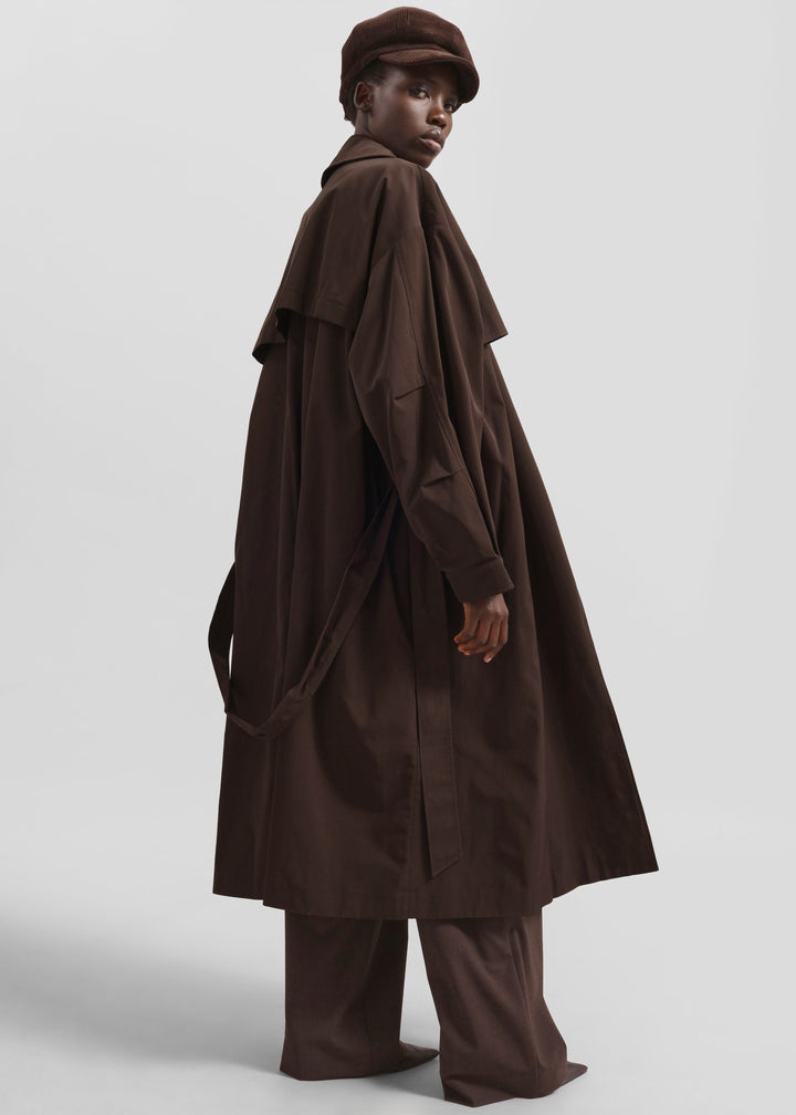 Sorvienne Water Repellent Oversized Trench Coat in Brown
