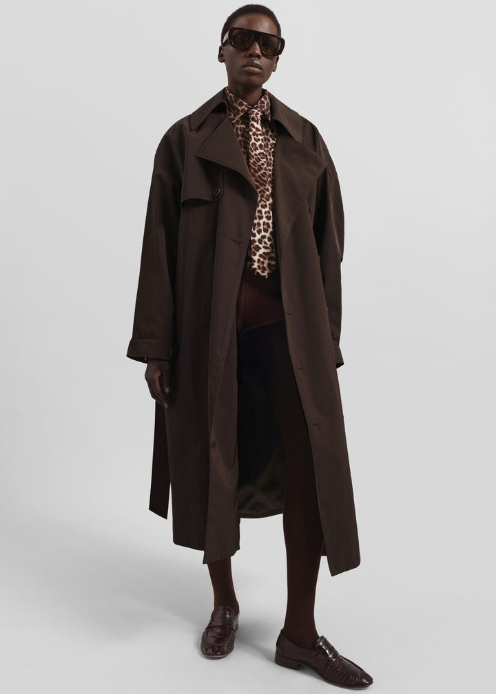 Sorvienne Water Repellent Oversized Trench Coat in Brown