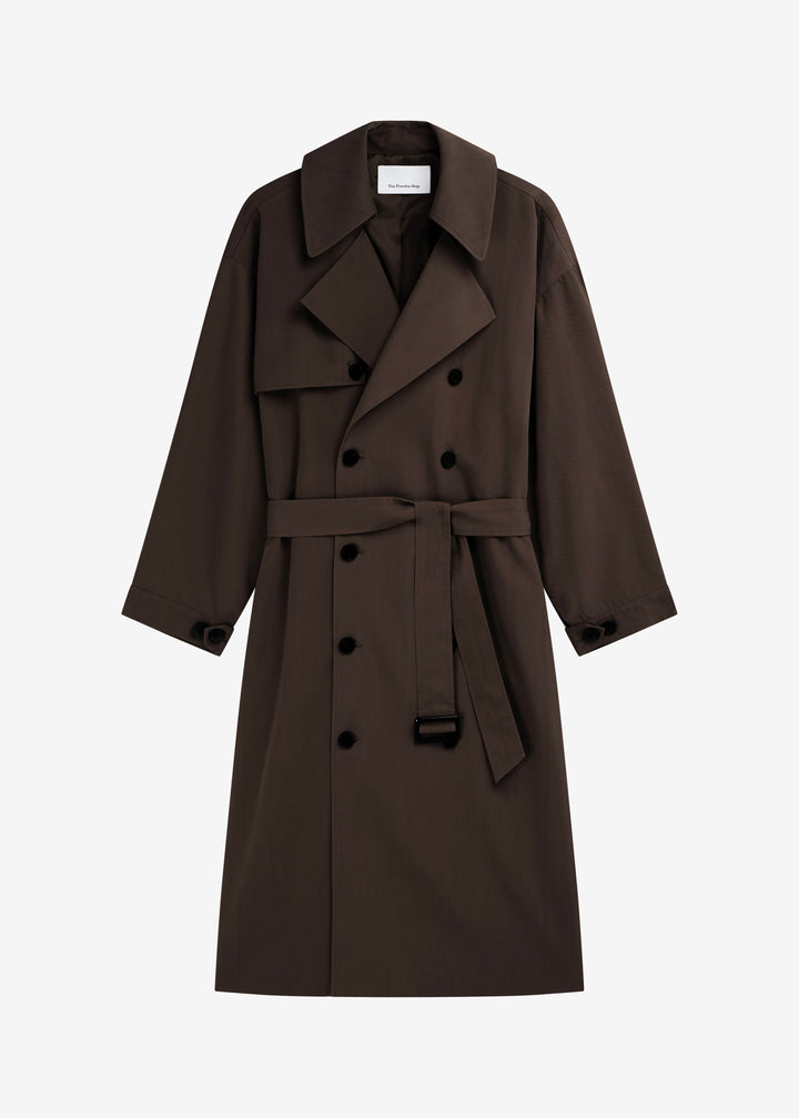 Sorvienne Water Repellent Oversized Trench Coat in Brown
