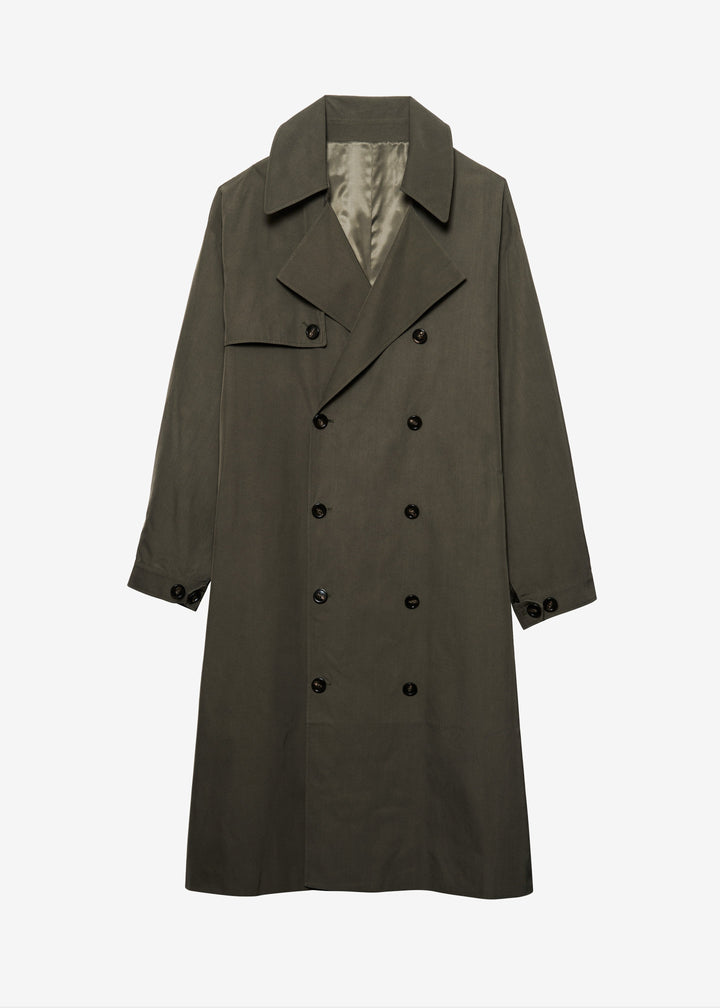 Sorvienne Water Repellent Oversized Trench Coat in Olive