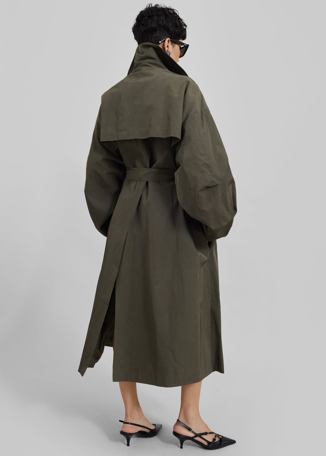 Sorvienne Water Repellent Oversized Trench Coat in Olive