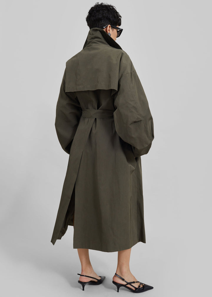 Sorvienne Water Repellent Oversized Trench Coat in Olive