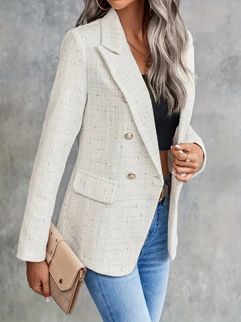 Sorvienne Tailored Double Breasted Tweed Blazer