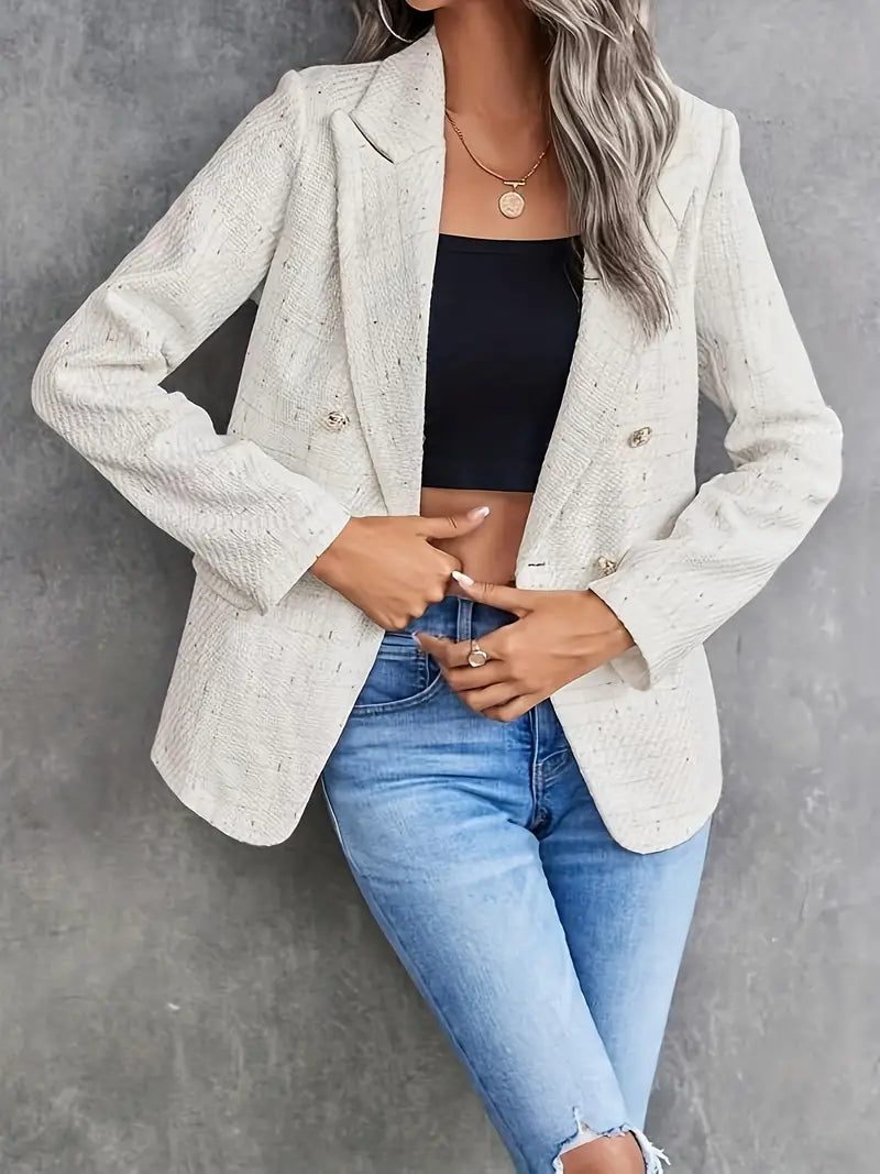Sorvienne Tailored Double Breasted Tweed Blazer