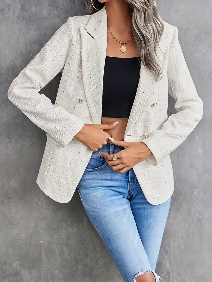 Sorvienne Tailored Double Breasted Tweed Blazer