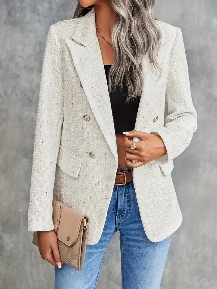 Sorvienne Tailored Double Breasted Tweed Blazer