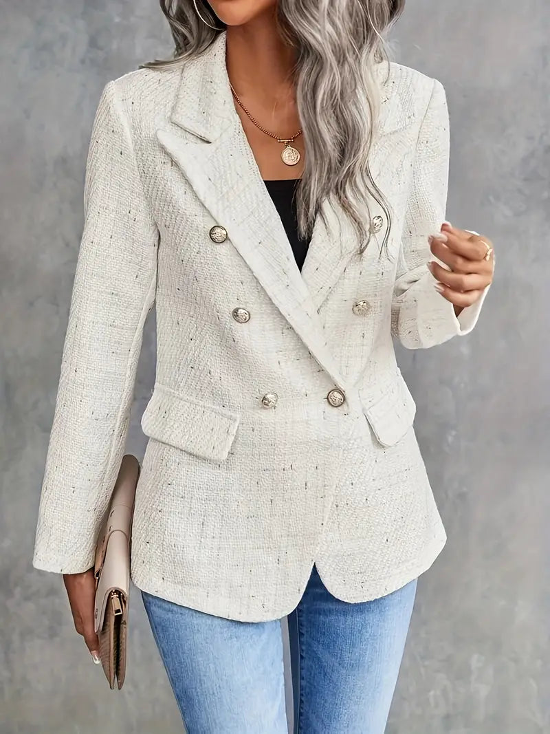 Sorvienne Tailored Double Breasted Tweed Blazer