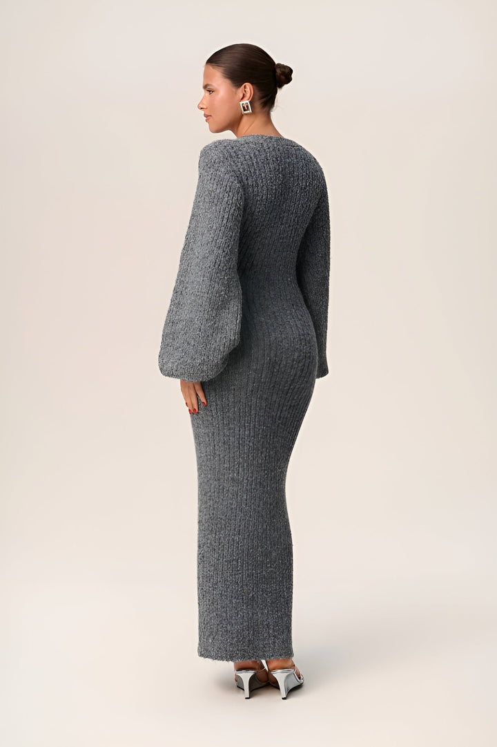 Sorvienne Slim Button Front Knitted Maxi Dress