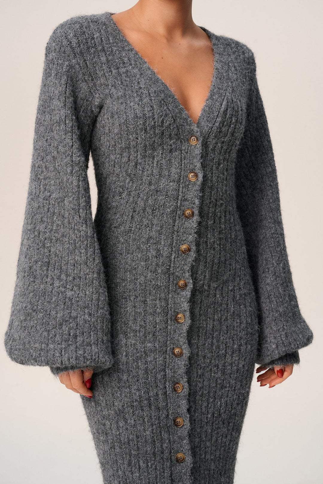 Sorvienne Slim Button Front Knitted Maxi Dress