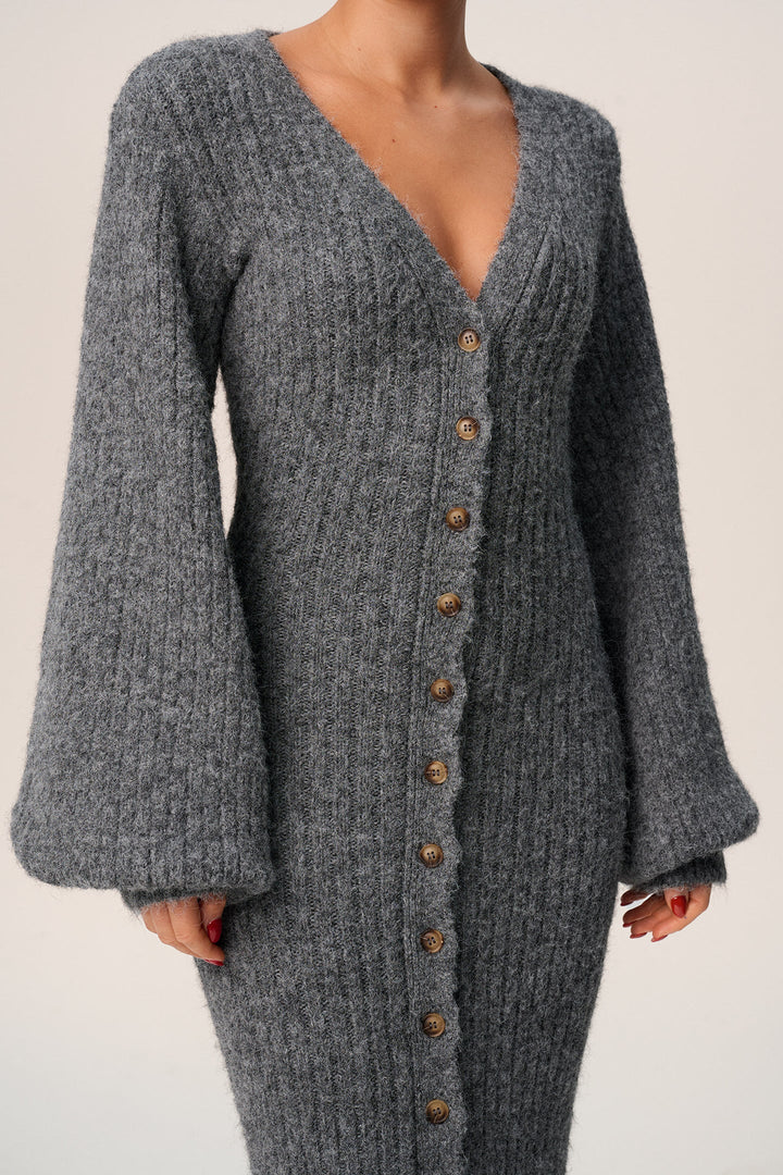 Sorvienne Slim Button Front Knitted Maxi Dress