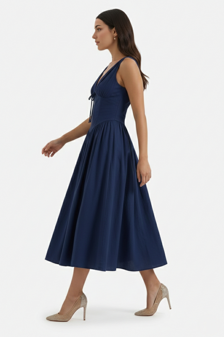 Summer Dress V Neck Fit and Flare Corset Waist - Siopie