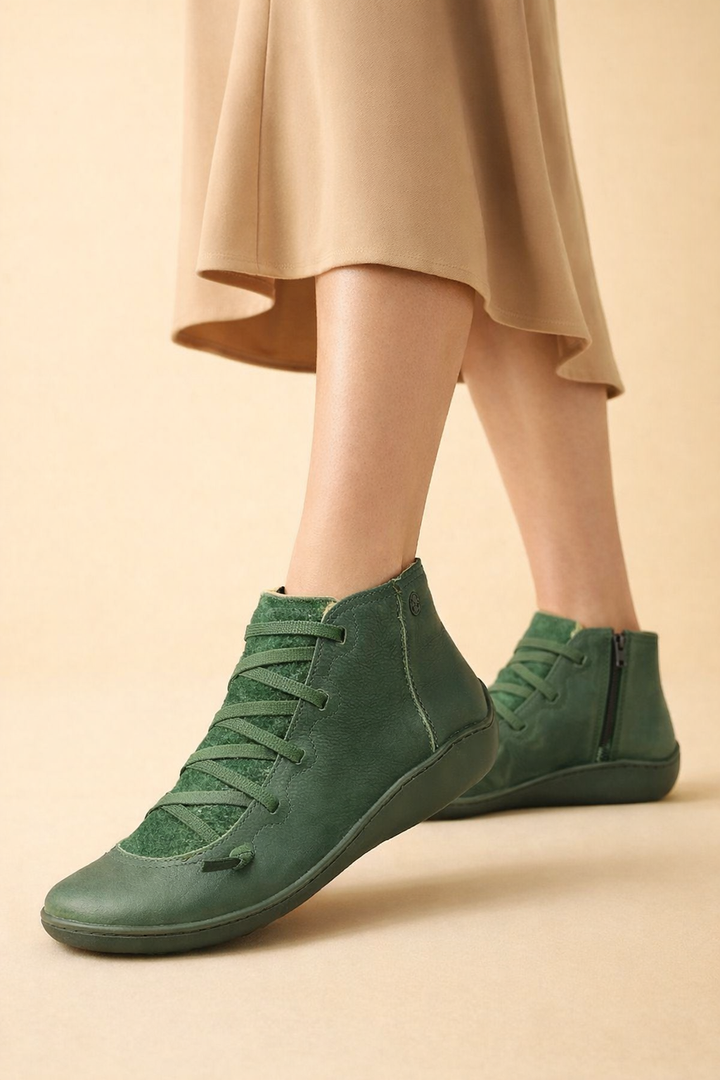 Sorvienne Cushioned Lace Up Comfort Ankle Boots in Green