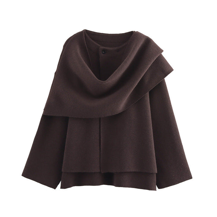 Sorvienne Relaxed Asymmetric Scarf Coat in Chocolate
