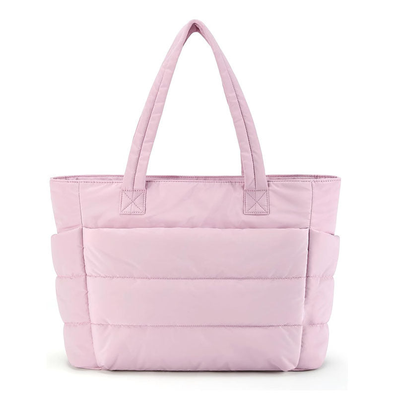 Sorvienne Quilted Puffer Tote Bag with Laptop Sleeve in Pink