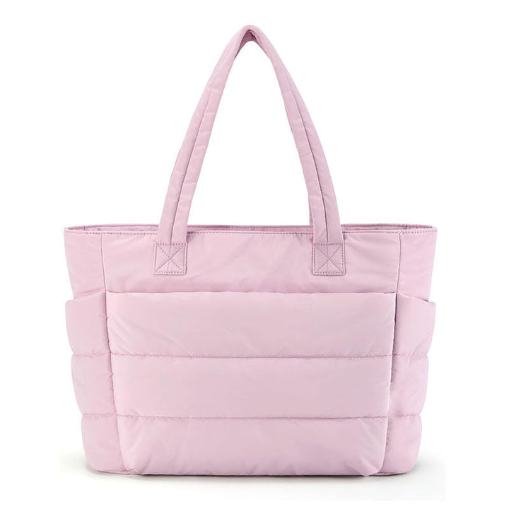 Sorvienne Quilted Puffer Tote Bag with Laptop Sleeve in Pink
