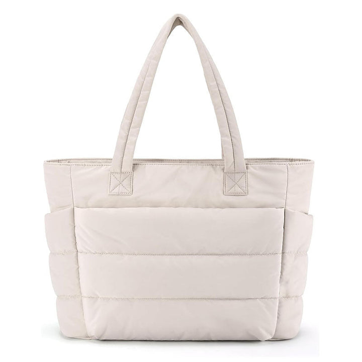 Sorvienne Quilted Puffer Tote Bag with Laptop Sleeve in Cream