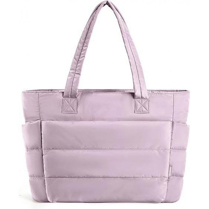 Sorvienne Quilted Puffer Tote Bag with Laptop Sleeve in Lilac