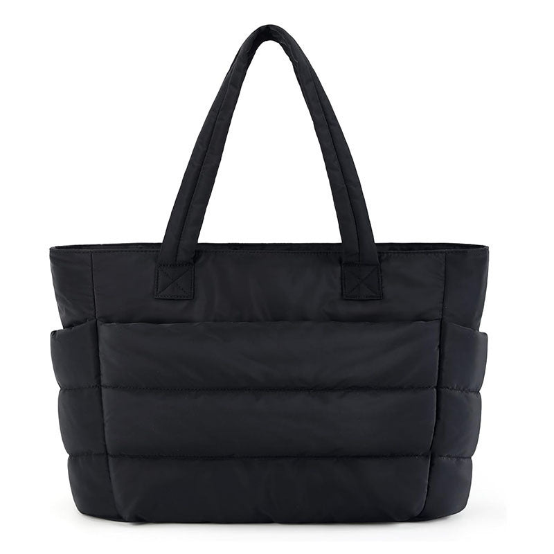 Sorvienne Quilted Puffer Tote Bag with Laptop Sleeve in Black