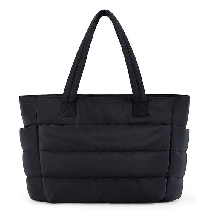 Sorvienne Quilted Puffer Tote Bag with Laptop Sleeve in Black