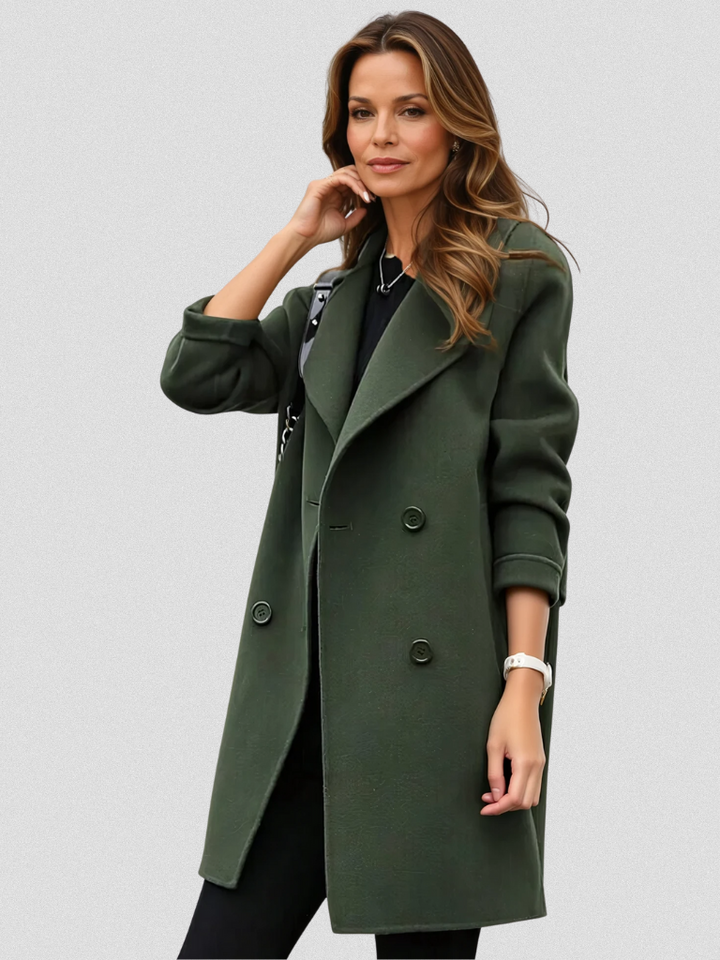 Sorvienne Tailored Double Breasted Midi Coat in Olive