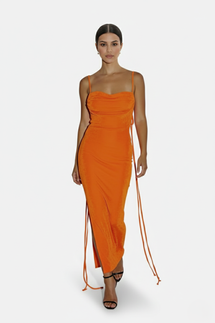 Spaghetti Strap Backless Maxi Dress Long Tie Back - Siopie