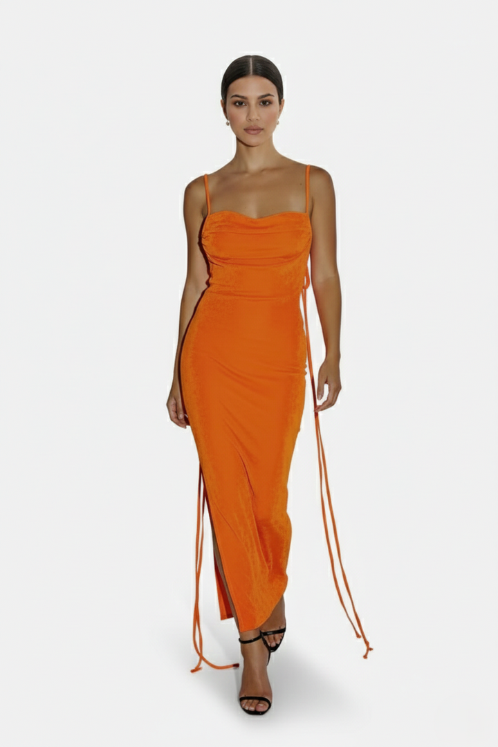 Spaghetti Strap Backless Maxi Dress Long Tie Back - Siopie
