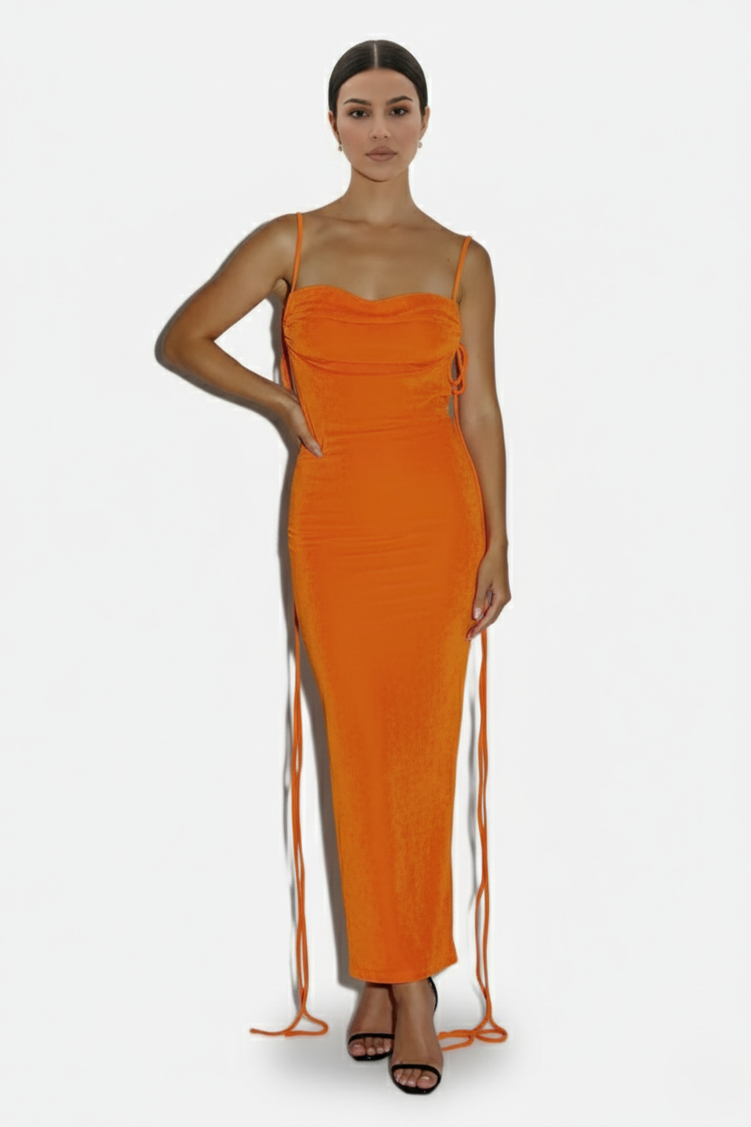 Spaghetti Strap Backless Maxi Dress Long Tie Back - Siopie