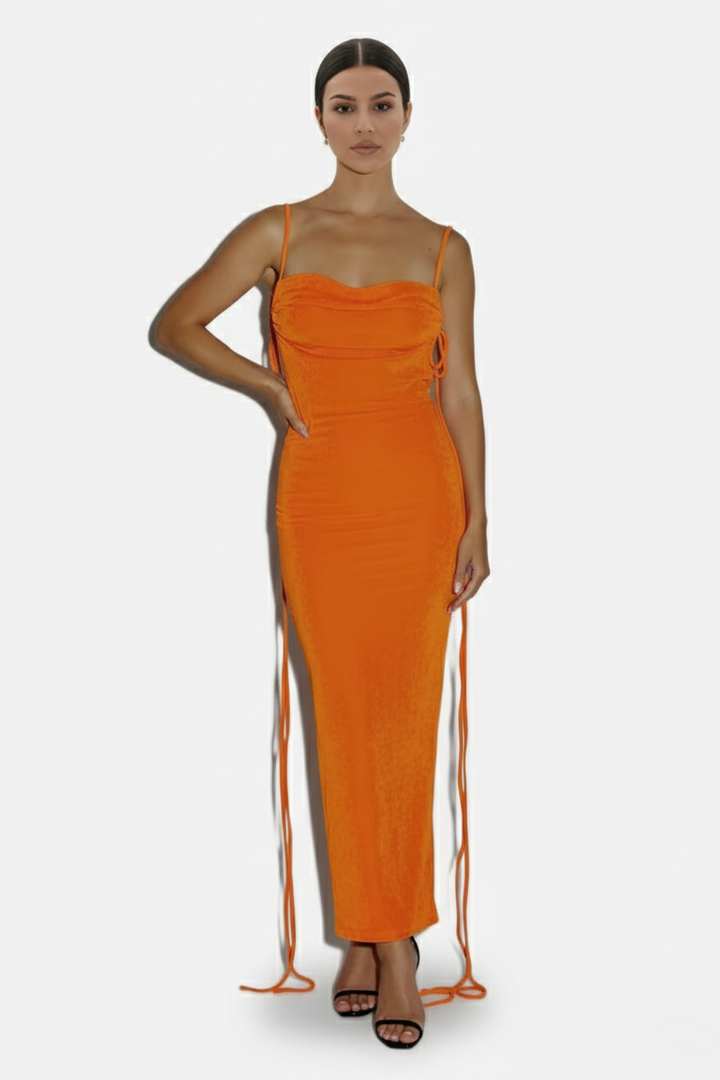 Spaghetti Strap Backless Maxi Dress Long Tie Back - Siopie