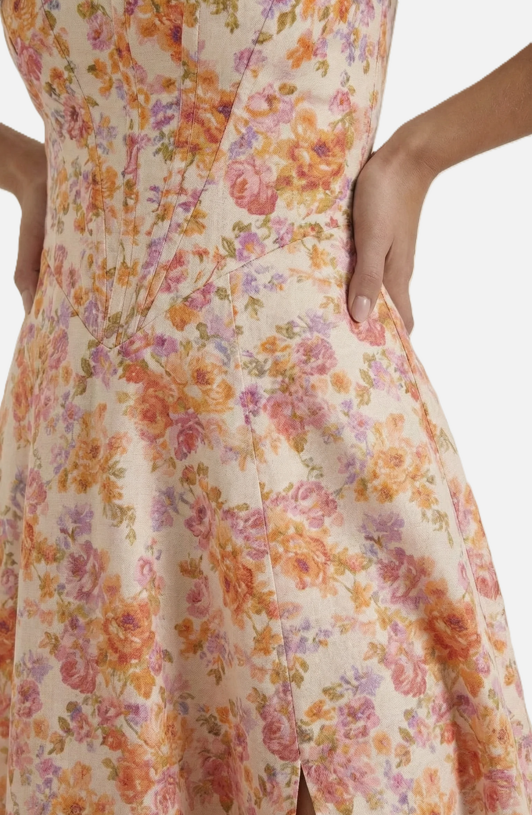 Sundress Floral Print Corset Bodice Side Slit Midi - Siopie