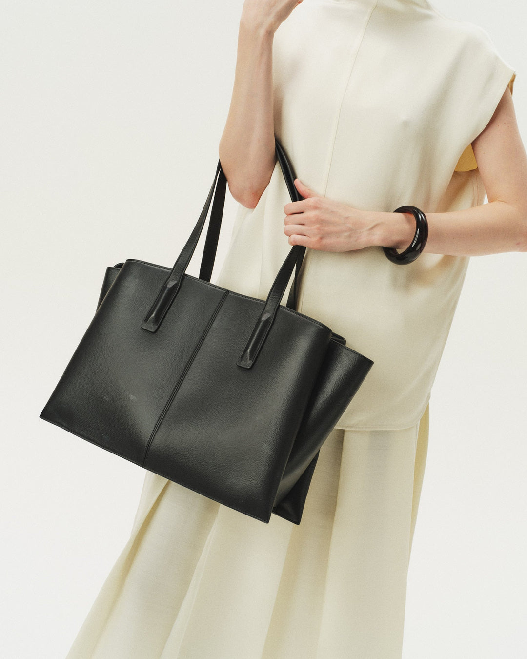 Sorvienne Structured Three Compartment Laptop Tote Bag in Black