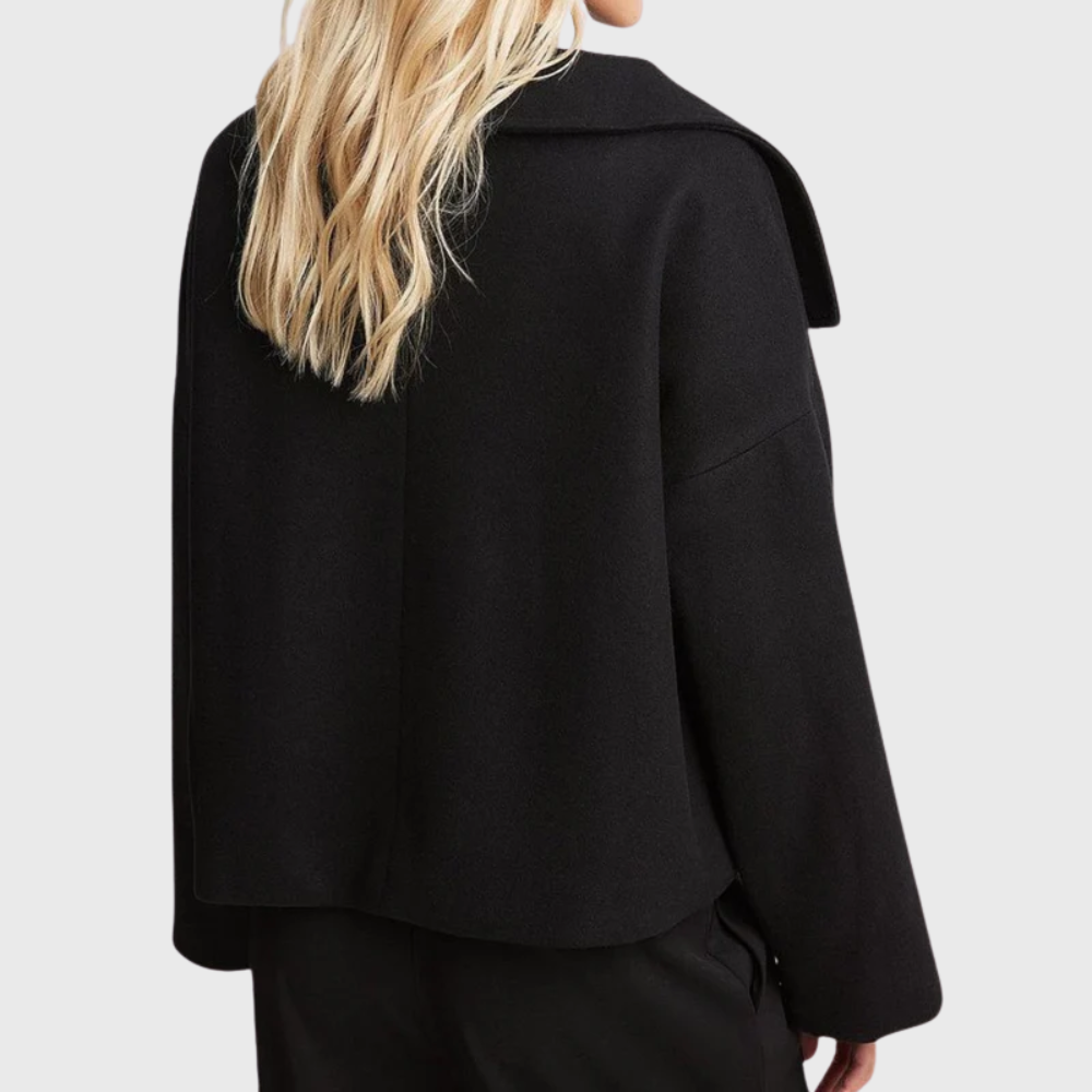 Sorvienne Oversized Wide Collar Cropped Coat in Black