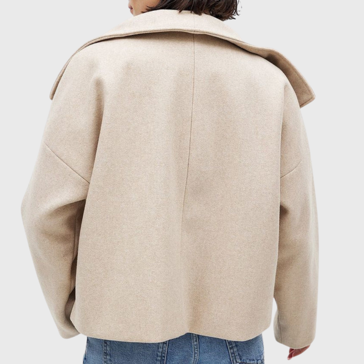 Sorvienne Oversized Wide Collar Cropped Coat in Beige