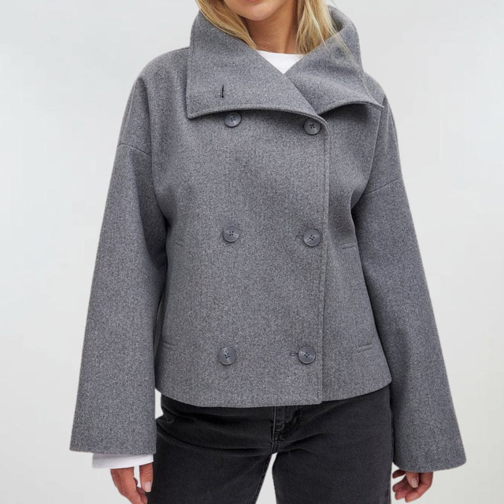 Sorvienne Oversized Wide Collar Cropped Coat in Grey