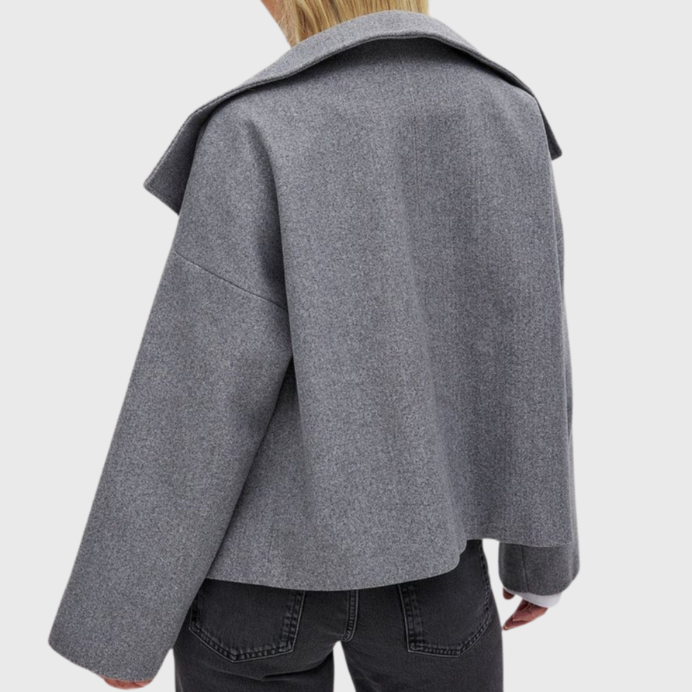 Sorvienne Oversized Wide Collar Cropped Coat in Grey