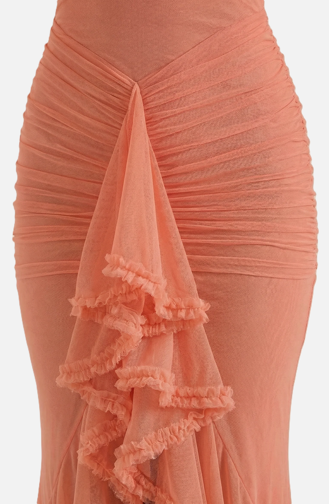 Evening Gown Ruched Mesh Ruffle Assymetrical Hem - Siopie